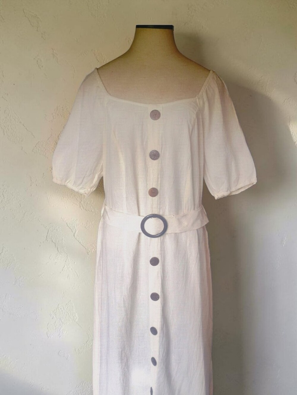 Mlle Gabrielle Cotton Linen Cream Button-Front Midi Dress